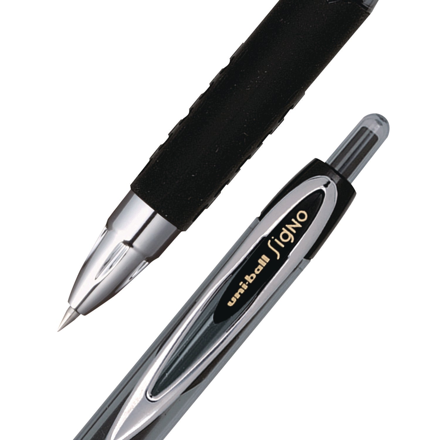 uni-ball Signo 207 Gel Pen, Retractable, Fine 0.5 mm, Black Ink, Smoke/Black Barrel, 4/Pack (61270)