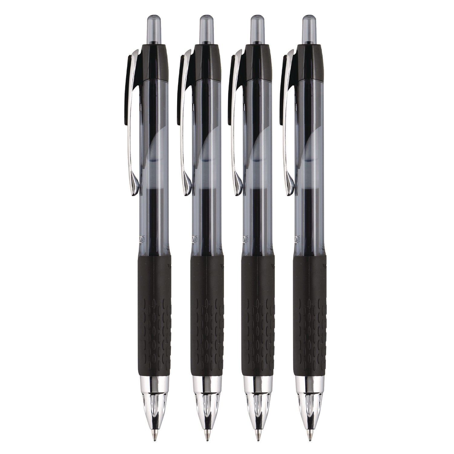 uni-ball Signo 207 Gel Pen, Retractable, Fine 0.5 mm, Black Ink, Smoke/Black Barrel, 4/Pack (61270)