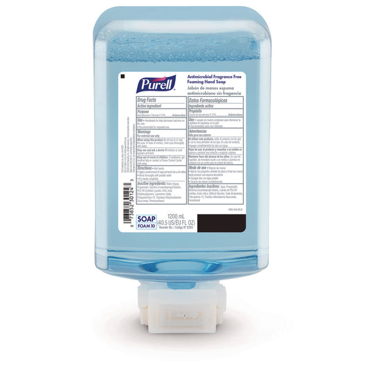 PURELL Antimicrobial Foaming Hand Soap Refill, For ES10 Dispensers, Fragrance-Free, 1,200 mL, 2/Carton (838302CT)