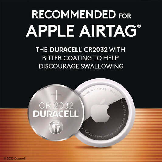 Duracell Lithium Coin Batteries With Bitterant, 2032, 2/Pack (DL2032B2PK)