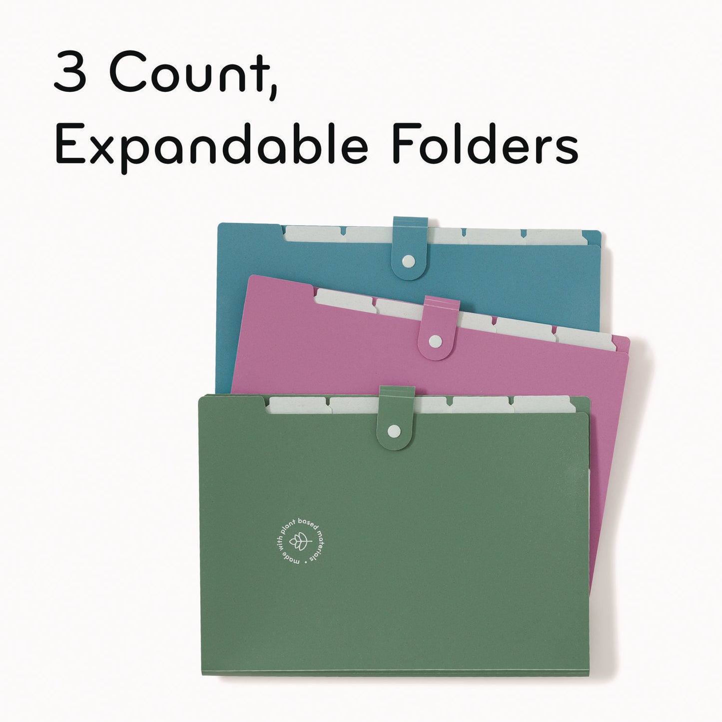 U Brands U-Eco Six-Pocket Expandable Folder, 4.5" Expansion, 6 Sections, Snap Button Closure, 1/6-Cut Tabs, Letter Size, 3/Pack (6592U0112)