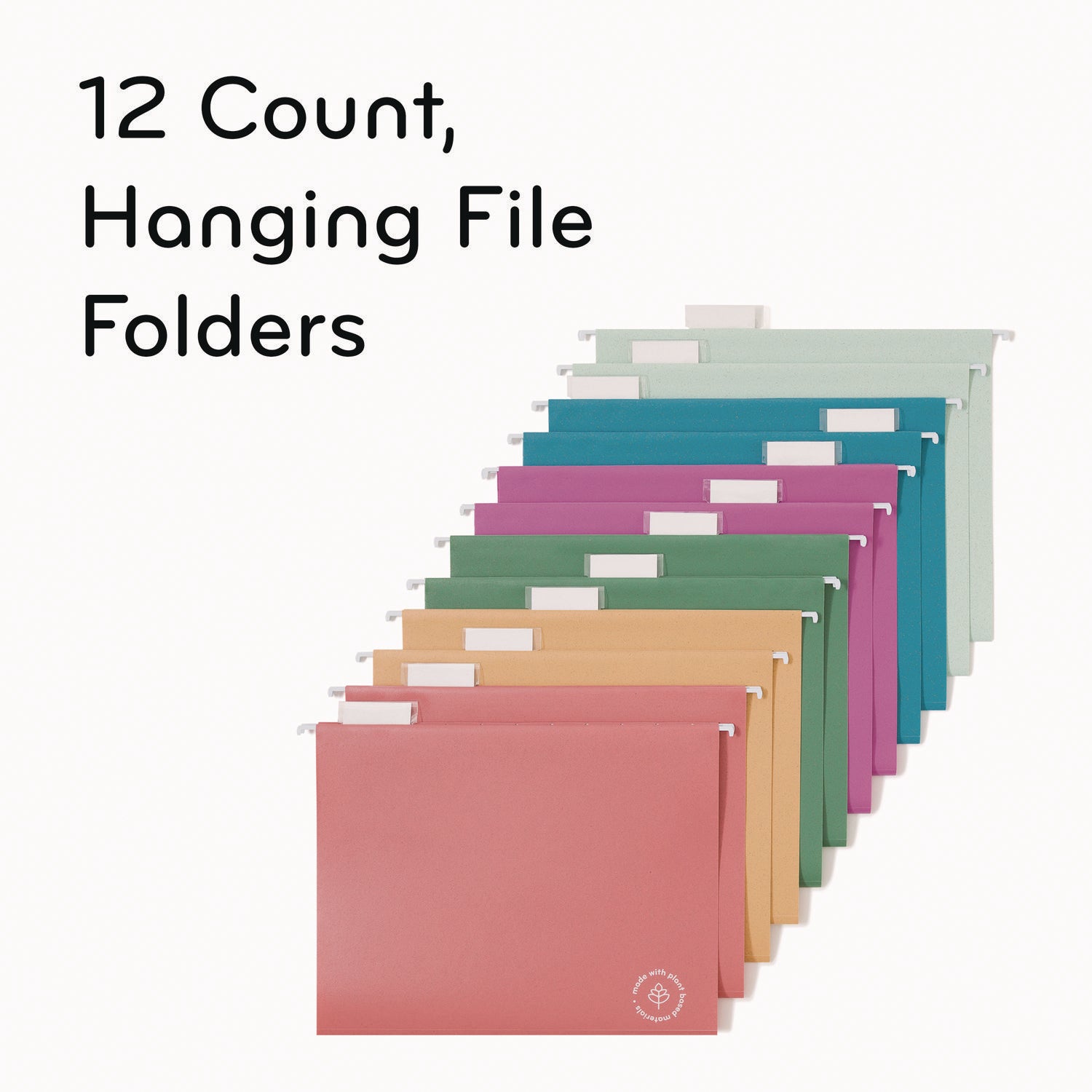 U Brands U-Eco Hanging File Folders, Letter Size, 1/5-Cut Tabs, Assorted, 12/Pack (6596U0112)