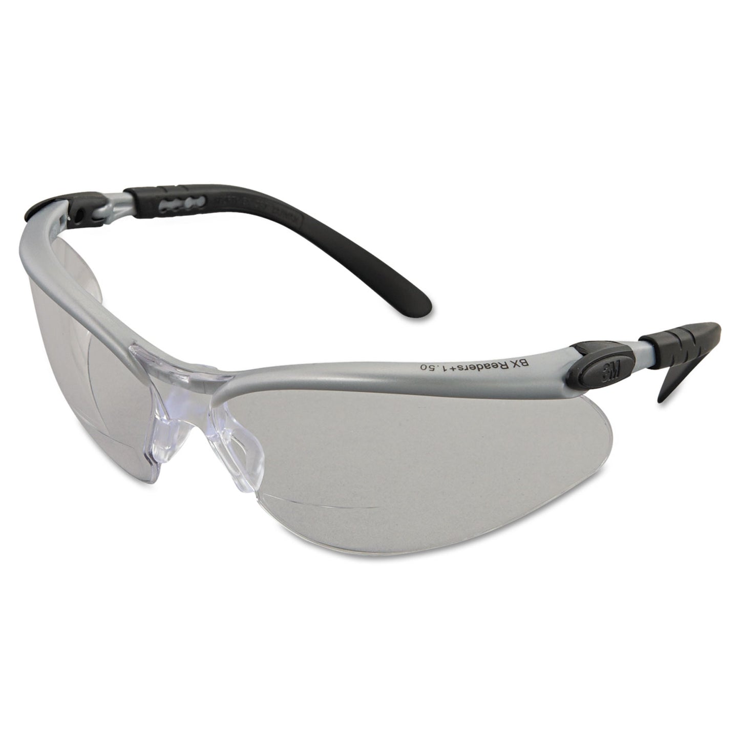 3M BX Molded-In Diopter Safety Glasses, 1.5+ Diopter Strength, Silver/Black Frame, Clear Lens, 20/Box (113740000020)