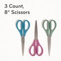 U Brands U-Eco Scissors, 9.45" Long, 3" Cut Length, Straight Assorted Color Handles, 3/Pack (6607U0124)