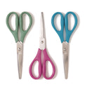 U Brands U-Eco Scissors, 9.45" Long, 3" Cut Length, Straight Assorted Color Handles, 3/Pack (6607U0124)