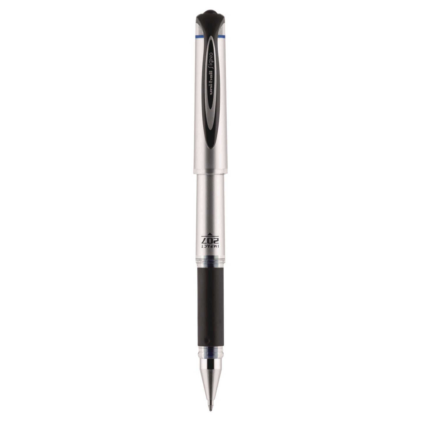 uni-ball 207 Impact Gel Pen, Stick, Bold 1 mm, Blue Ink, Silver/Black/Blue Barrel (65801)