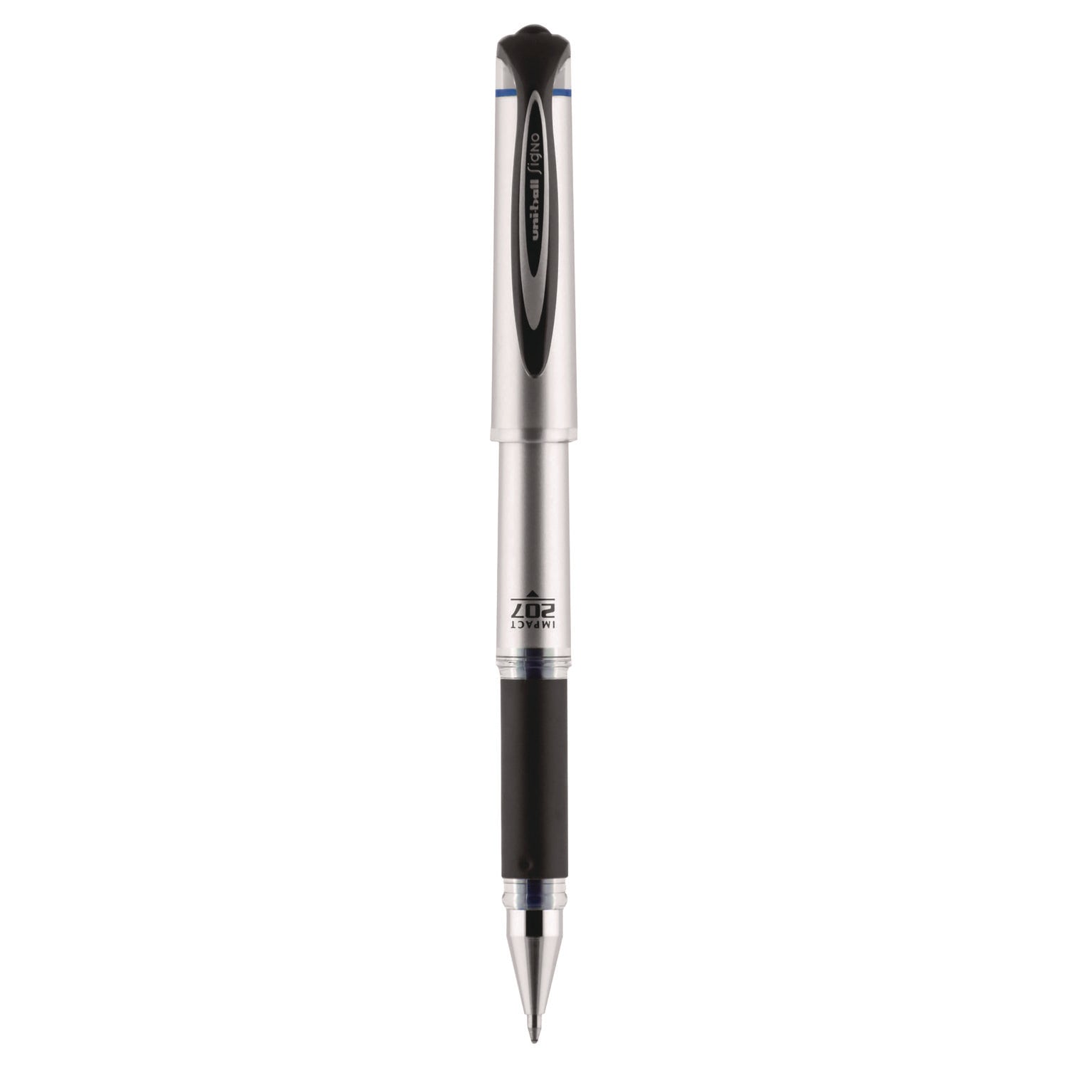 uni-ball 207 Impact Gel Pen, Stick, Bold 1 mm, Blue Ink, Silver/Black/Blue Barrel (65801)