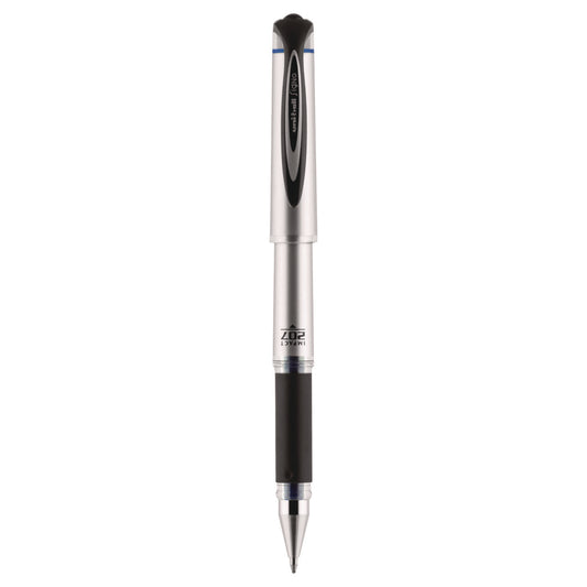 uni-ball 207 Impact Gel Pen, Stick, Bold 1 mm, Blue Ink, Silver/Black/Blue Barrel (65801)