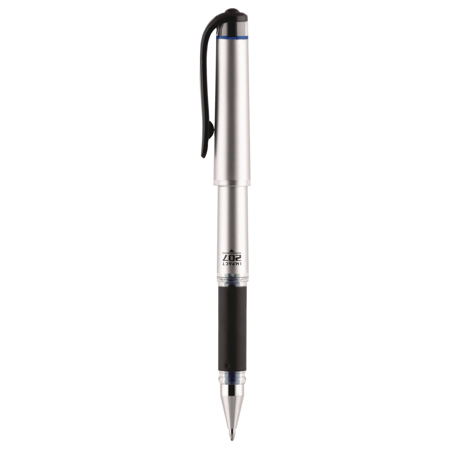 uni-ball 207 Impact Gel Pen, Stick, Bold 1 mm, Blue Ink, Silver/Black/Blue Barrel (65801)