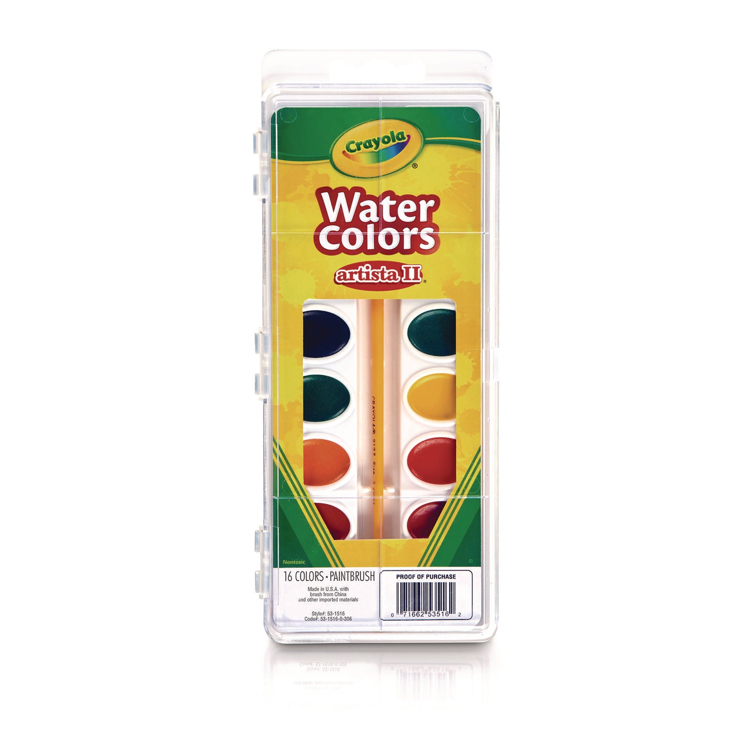 Crayola Artista II Washable Watercolor Set, 16 Assorted Colors, Palette Tray (531516)