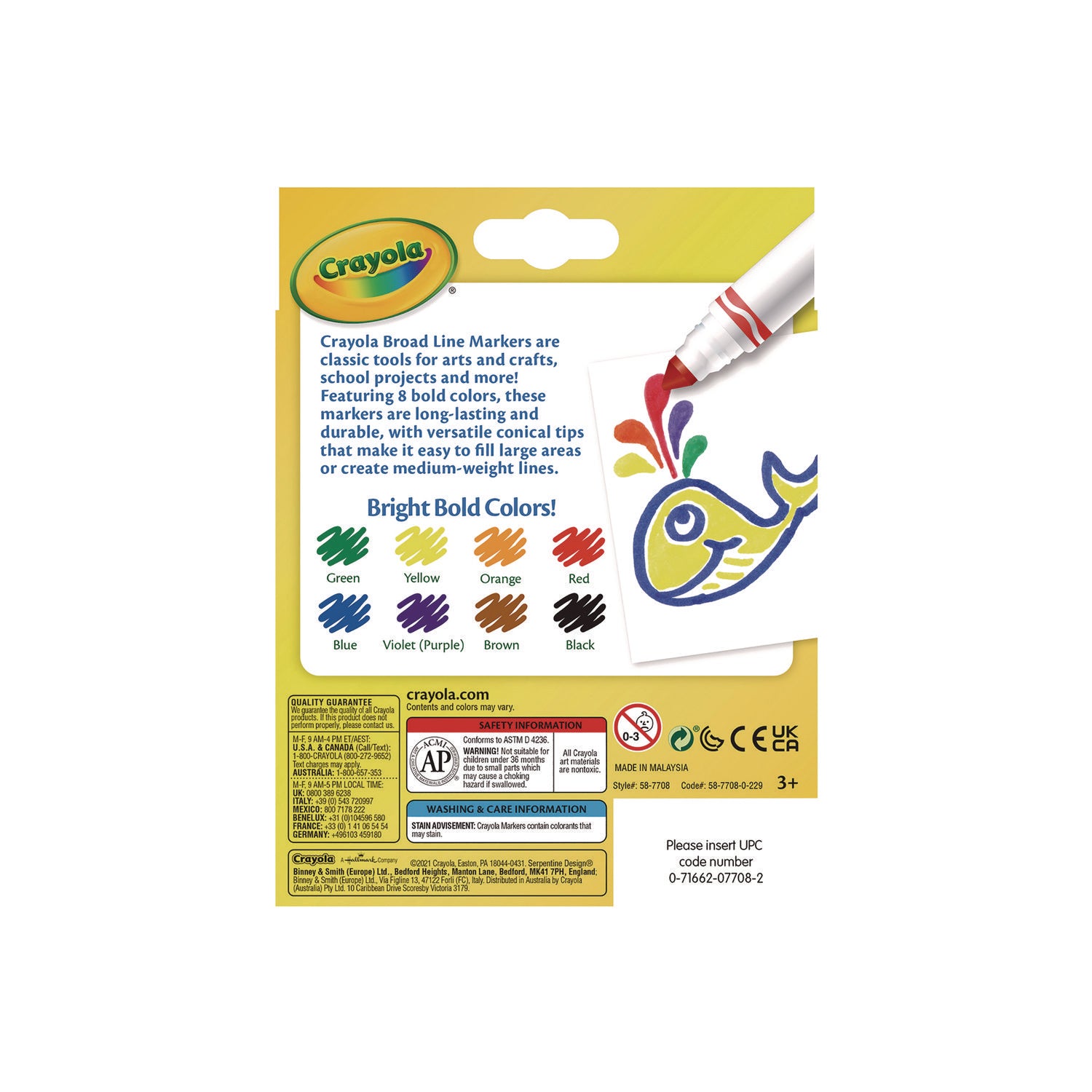 Crayola Non-Washable Marker, Broad Bullet Tip, Assorted Classic Colors, 8/Pack (587708)