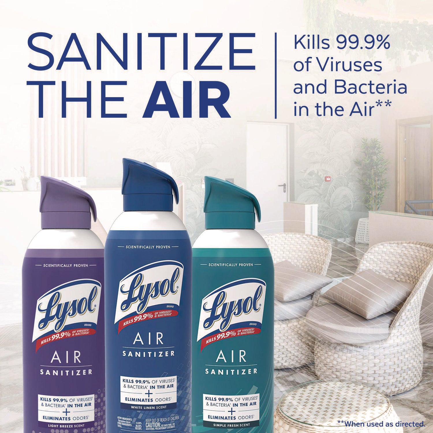 LYSOL Air Sanitizer Spray, Light Breeze Scent, 10 oz Aerosol Can, 6/Carton (99394CT)