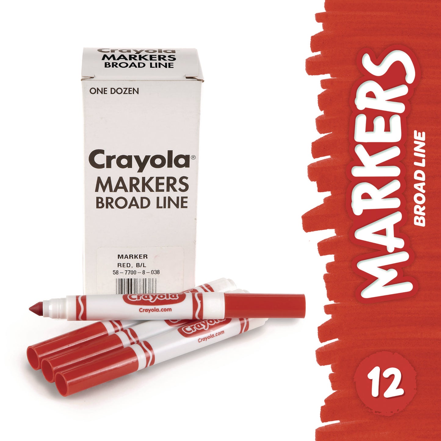 Crayola Bulk Broad Line Marker, Broad Bullet Tip, Red, 12/Box (587700038)