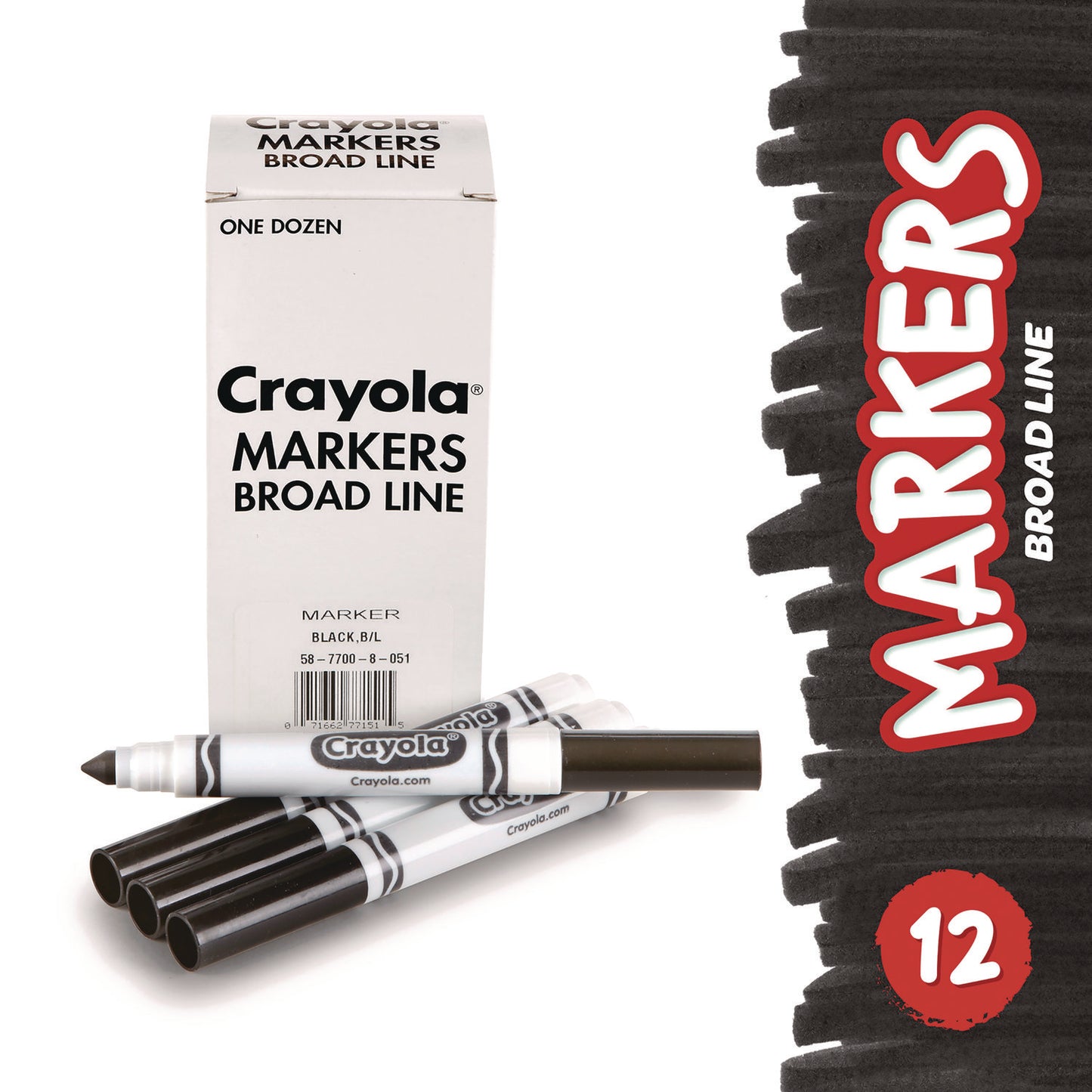 Crayola Bulk Broad Line Marker, Broad Bullet Tip, Black, 12/Box (587700051)