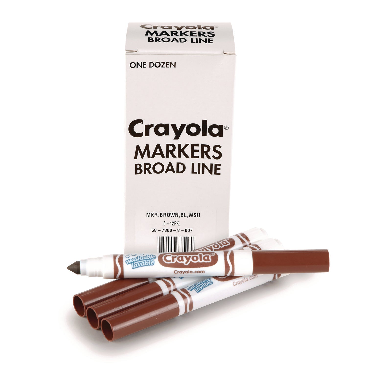 Crayola Broad Line Washable Markers, Broad Bullet Tip, Brown, 12/Box (587800007)