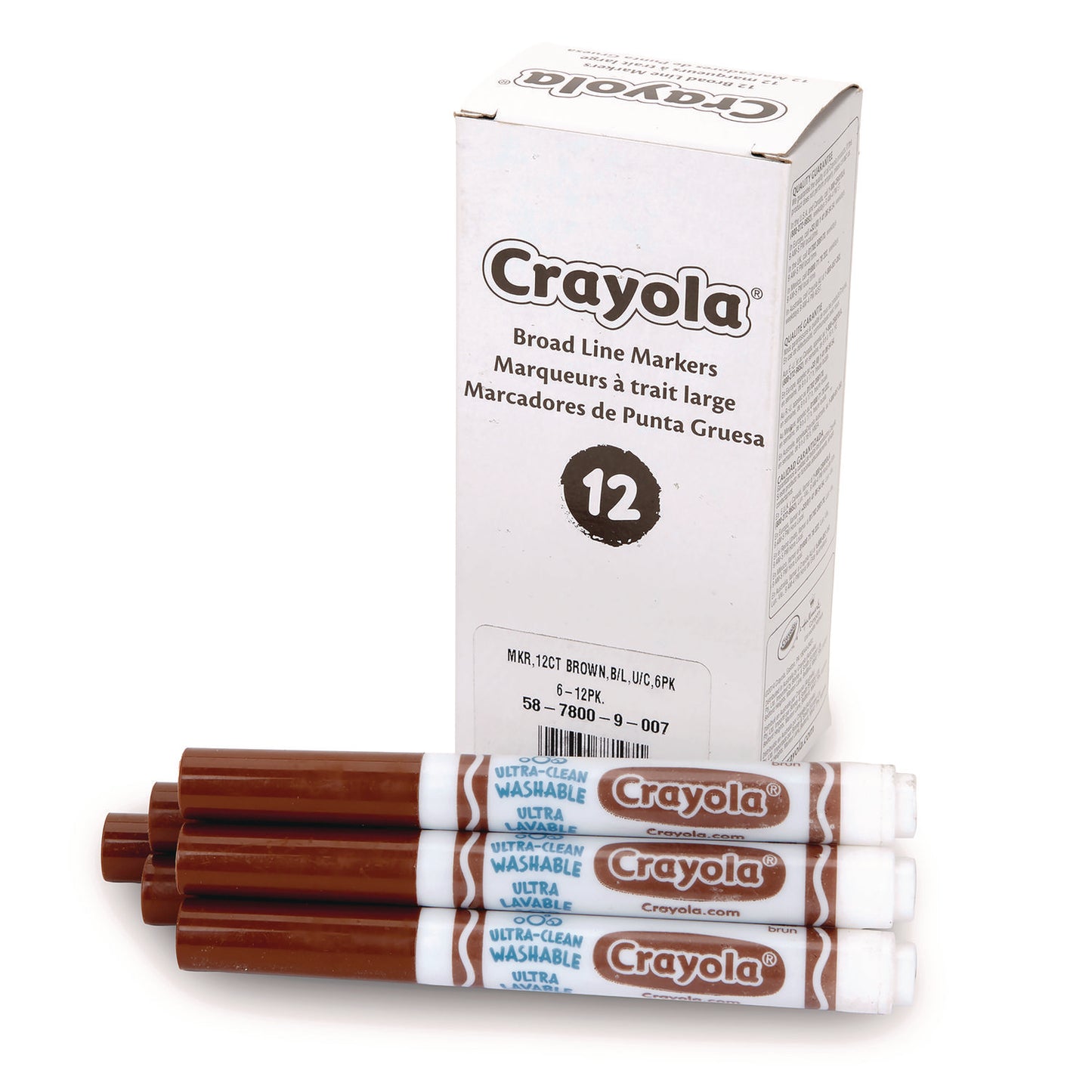 Crayola Broad Line Washable Markers, Broad Bullet Tip, Brown, 12/Box (587800007)