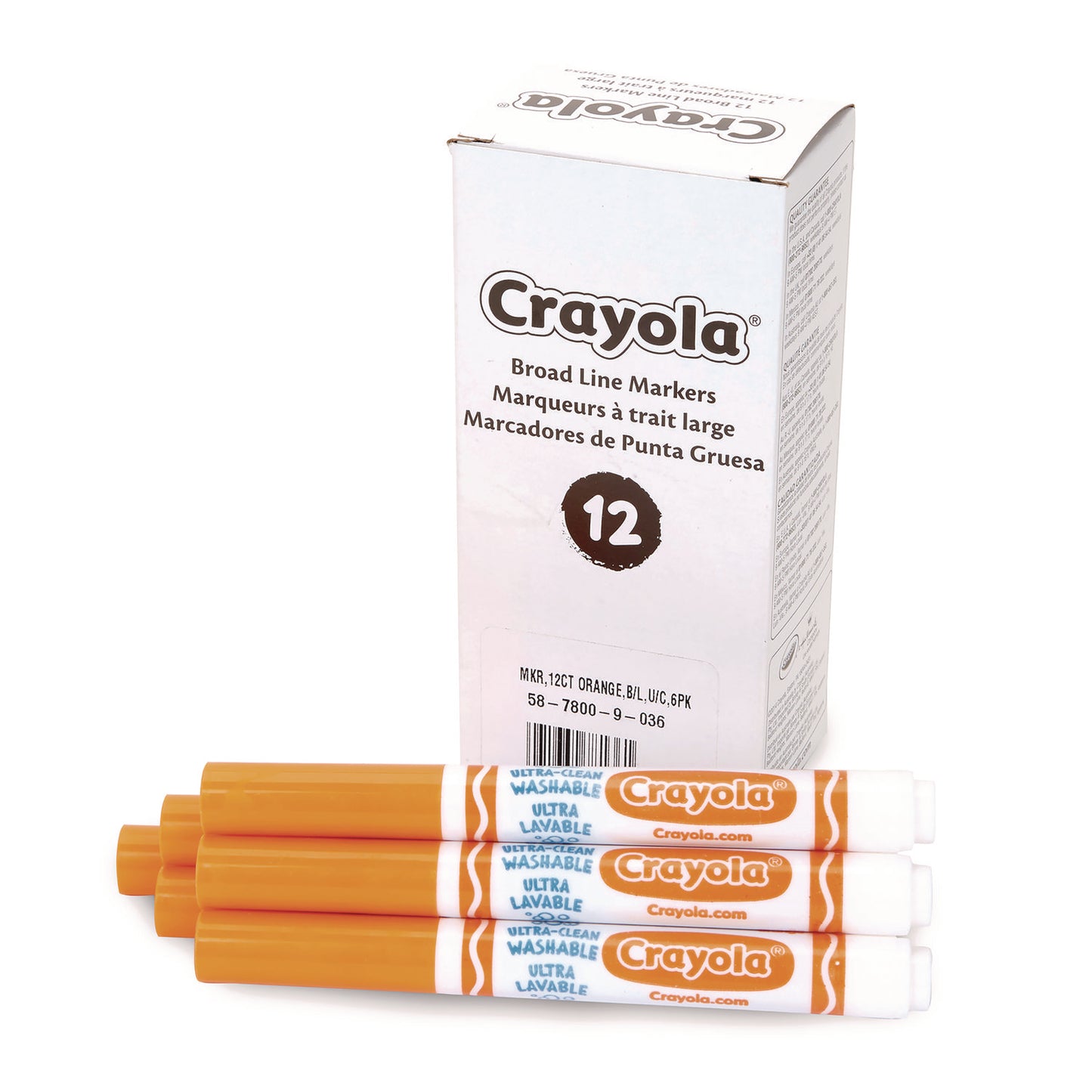 Crayola Broad Line Washable Markers, Broad Bullet Tip, Orange, 12/Box (587800036)