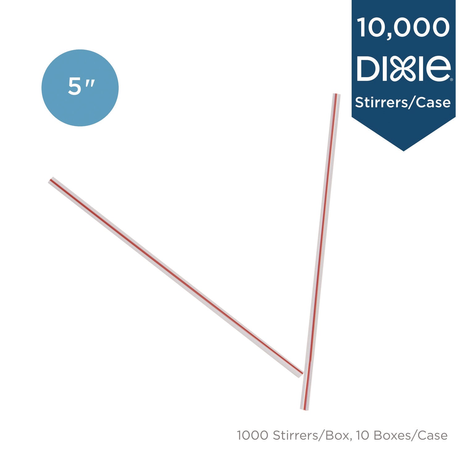 Dixie Unwrapped Hollow Stir-Straws, 5.5", Plastic, White/Red Stripe, 1,000/Box (HS5CCXX)