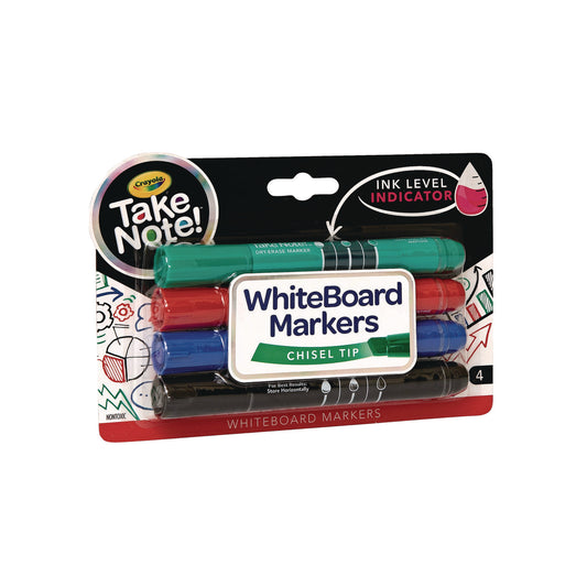 Crayola Take Note Dry Erase Markers, Chisel Tip, Assorted Colors, 4/Set (586543)