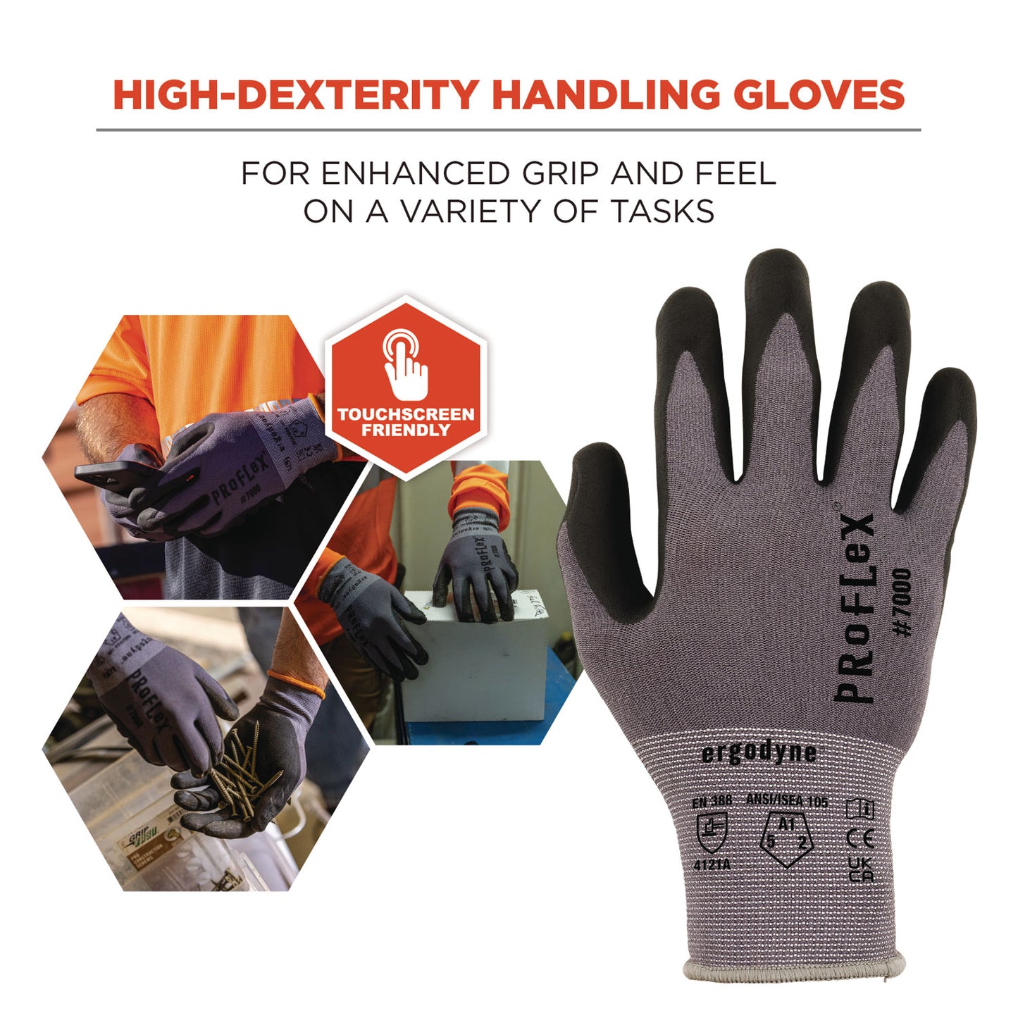 ergodyne ProFlex 7000 Nitrile-Coated Gloves Microfoam Palm, Gray, X-Small, 12 Pairs/Pack (10361)