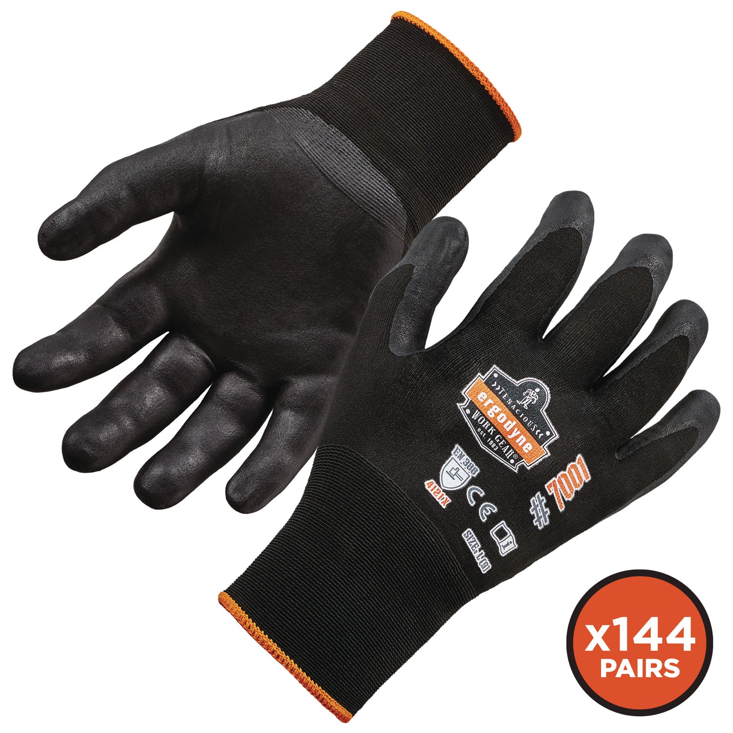 ergodyne ProFlex 7001 Nitrile-Coated Gloves, Black, X-Small, 12 Pairs (17851)