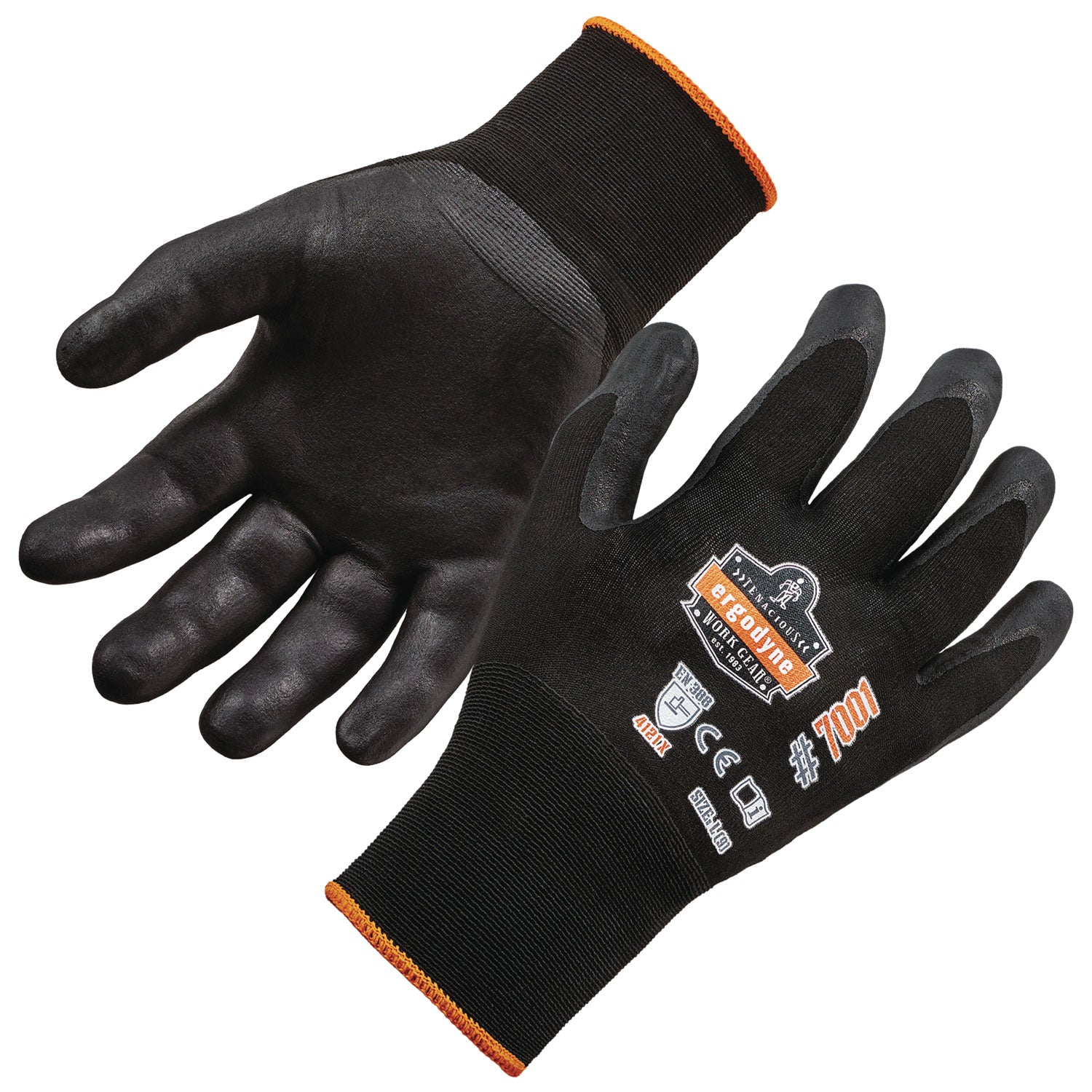 ergodyne ProFlex 7001 Nitrile-Coated Gloves, Black, X-Small, 12 Pairs (17851)