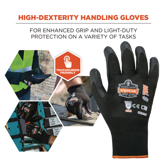 ergodyne ProFlex 7001 Nitrile-Coated Gloves, Black, X-Small, Pair (17951)