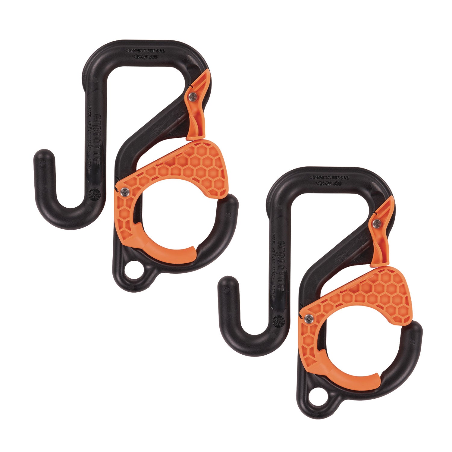 ergodyne Squids 3178 Locking Aerial Bucket Hook, Tethering Point, 8.27 x 6.69 x 2.17, Black/Orange, Supports 40 lbs, 2/Pack (19278)