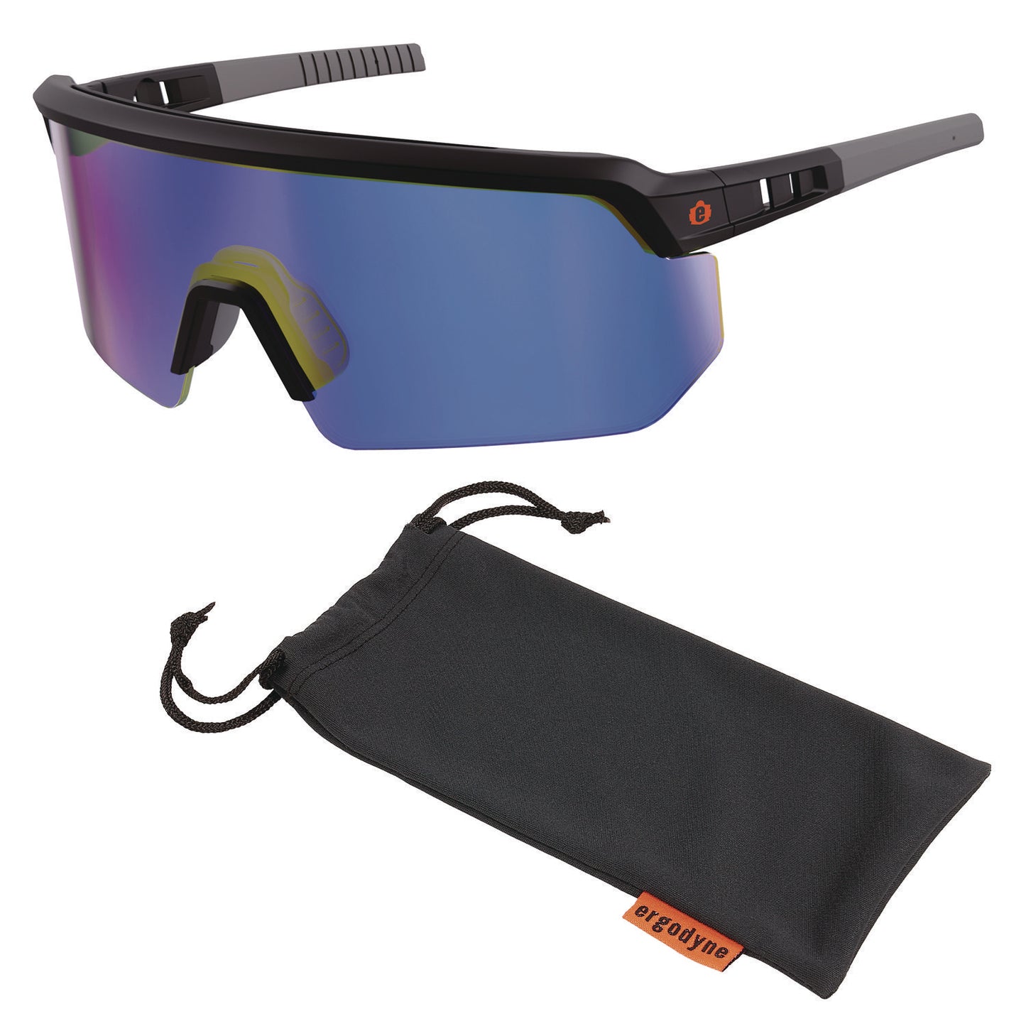 ergodyne Skullerz AEGIR Safety Glasses with Mirrored Lenses, Matte Black Frame, Blue Mirror Polycarbonate Lens (55007)