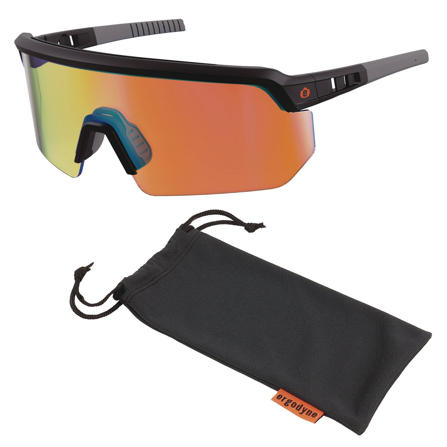 ergodyne Skullerz AEGIR Safety Glasses with Mirrored Lenses, Matte Black Nylon Impact Frame, Orange Mirror Polycarbonate Lens (55009)