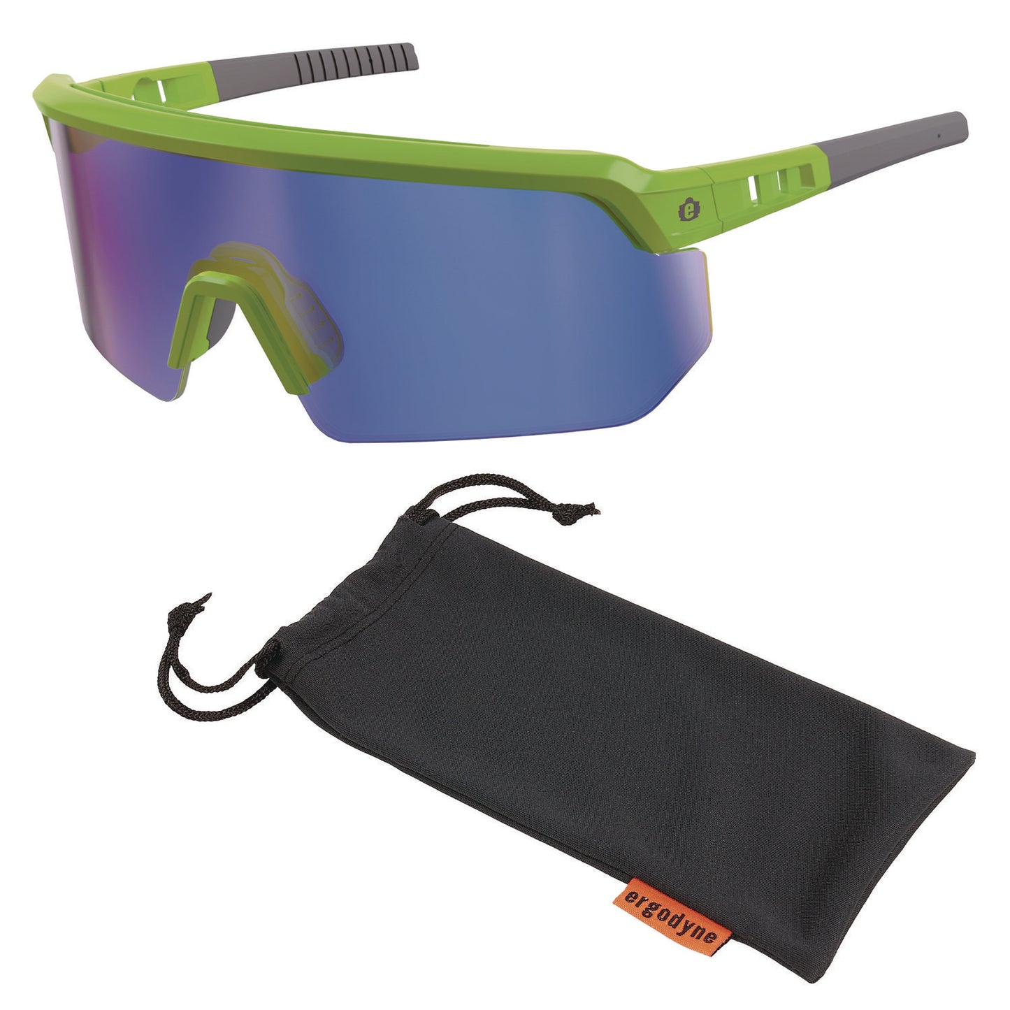 ergodyne Skullerz AEGIR Safety Glasses, Mirrored Lenses, Lime Nylon Impact Frame, Blue Mirror Polycarbonate Lens (55017)