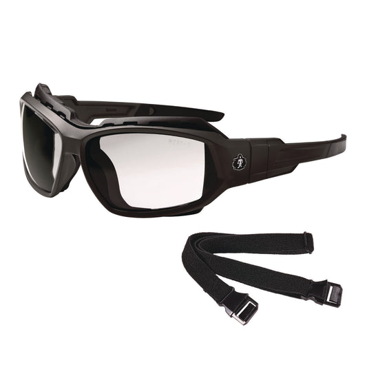 ergodyne Skullerz LOKI Anti-Scratch/Anti-Fog Convertible Safety Spoggles with Strap, Matte Black Frame, Clear Polycarbonate Lens (56005)