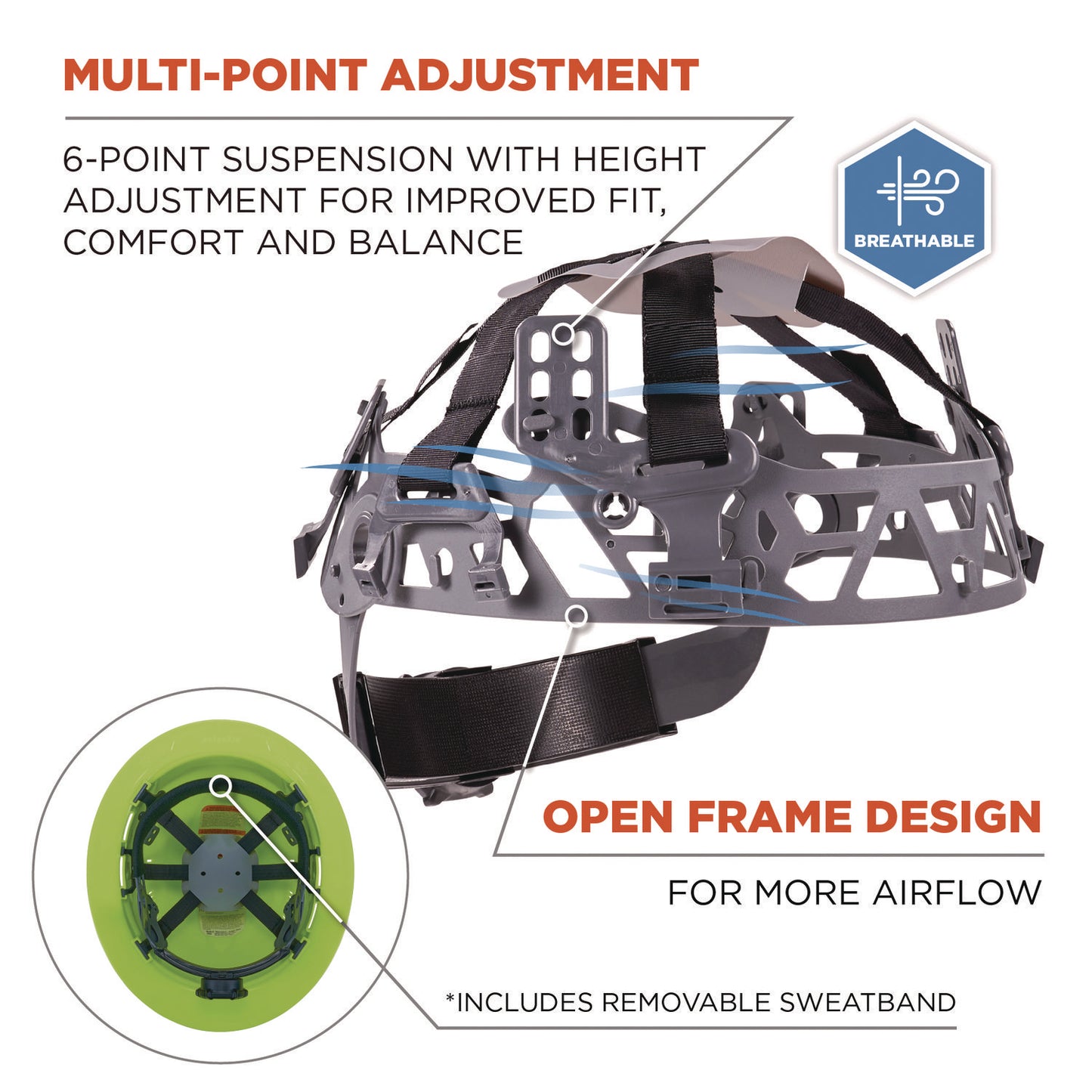 ergodyne Skullerz 8968 Class C Lightweight Full Brim Hard Hat, Adjustable Venting, 6-Point Rachet Suspension, Lime (60228)