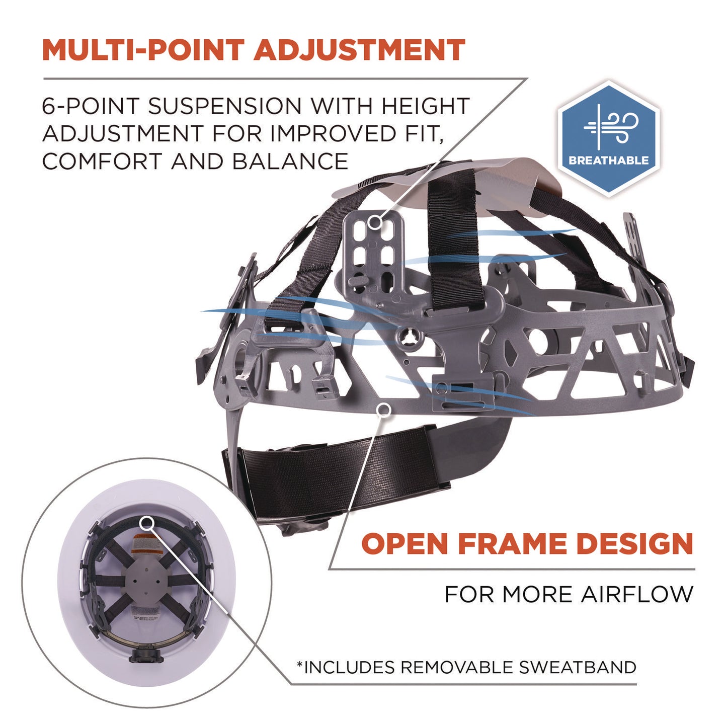 ergodyne Skullerz 8969 Class E Lightweight Full Brim Hard Hat, 6-Point Rachet Suspension, White (60229)