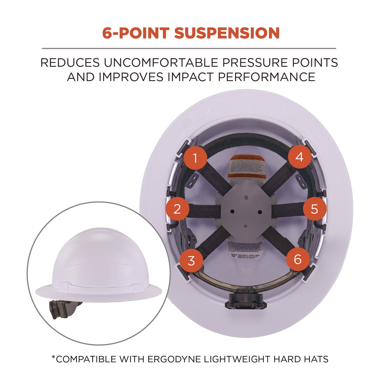 ergodyne Skullerz 8986 6-Point Hard Hat Suspension Replacement, Gray (60233)