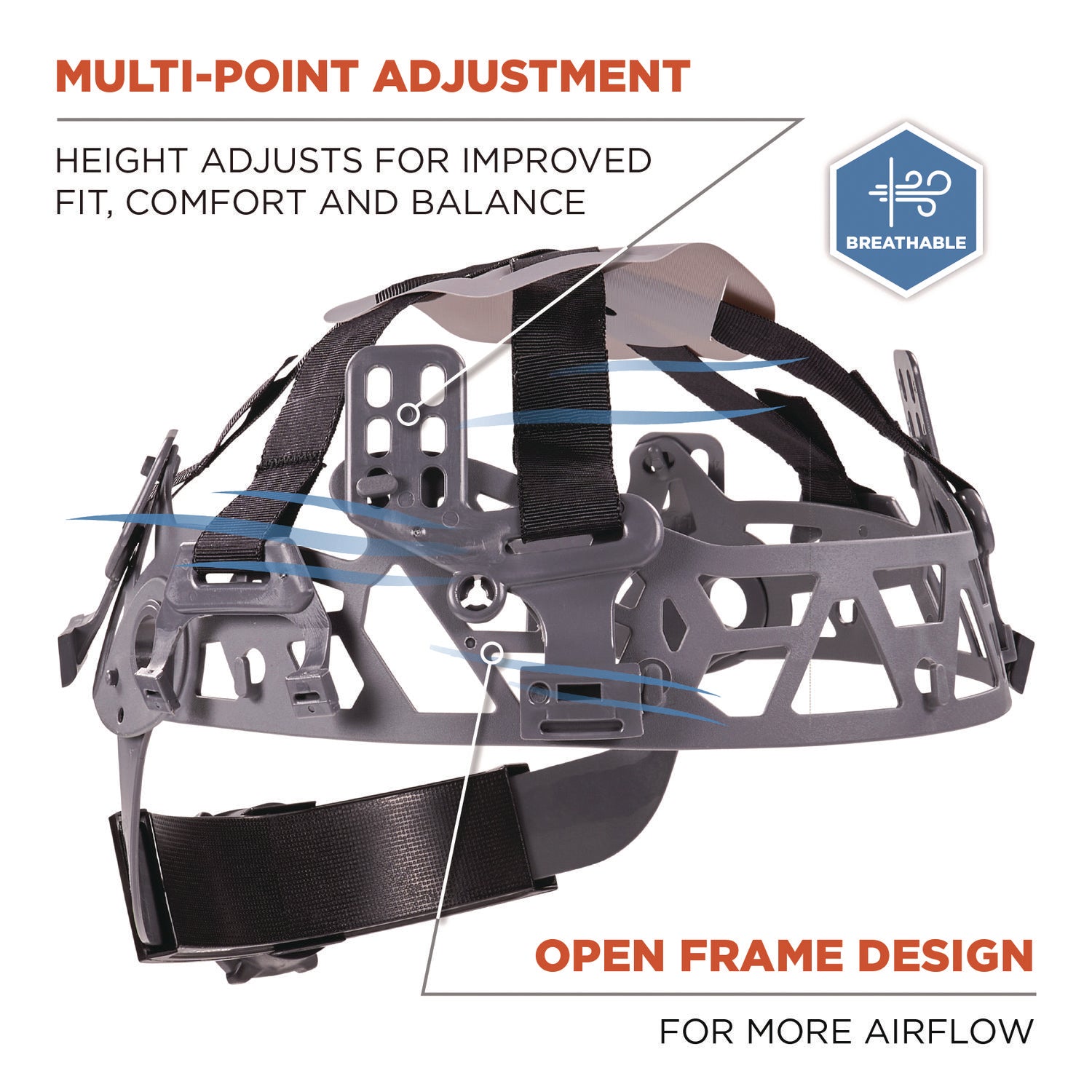 ergodyne Skullerz 8986 6-Point Hard Hat Suspension Replacement, Gray (60233)