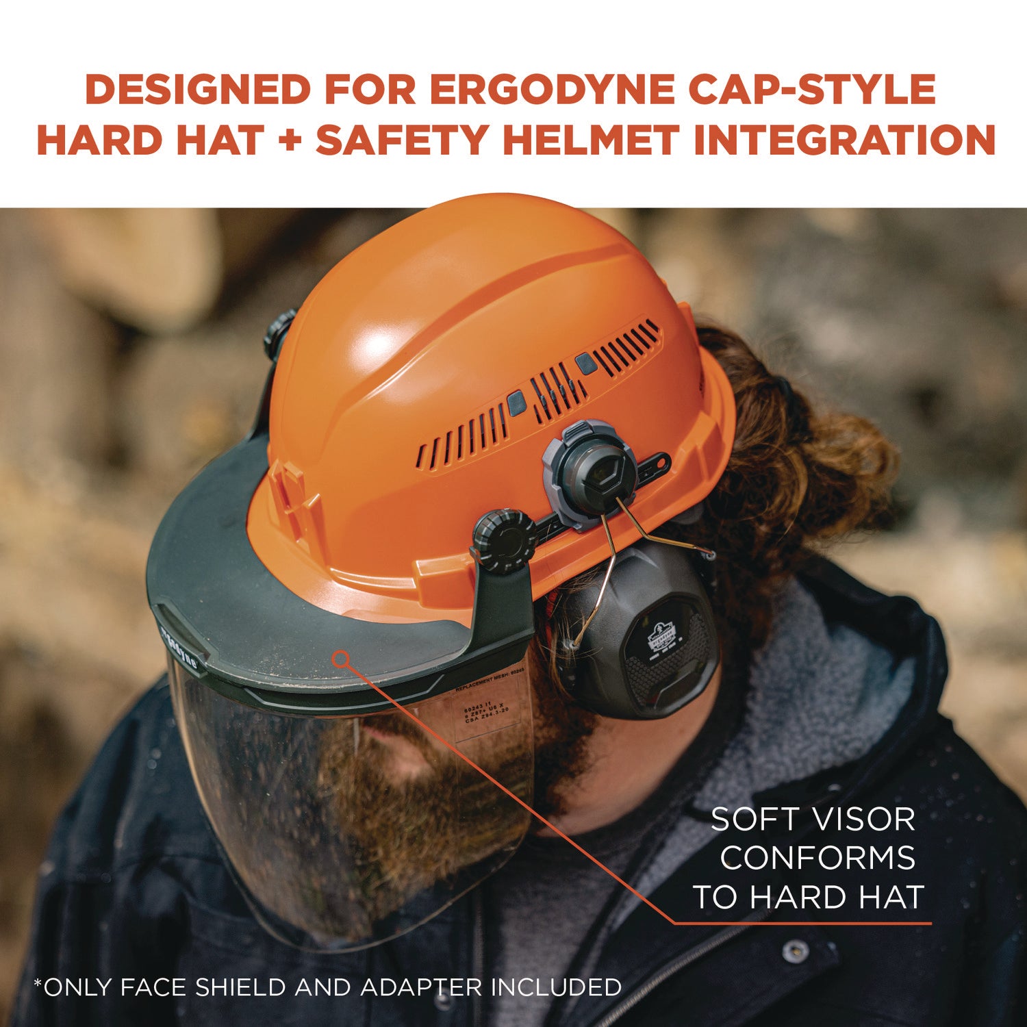 ergodyne Skullerz 8994 Anti-Scratch/Anti-Fog Hard Hat Face Shield, Cap-Style/Safety Helmet Adapter, Clear Lens (60243)