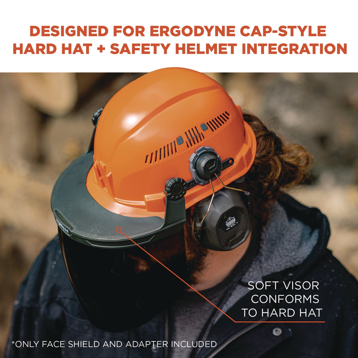 ergodyne Skullerz 8994 Anti-Scratch/Anti-Fog Hard Hat Face Shield, Cap-Style/Safety Helmet Adapter, Smoke Lens (60244)