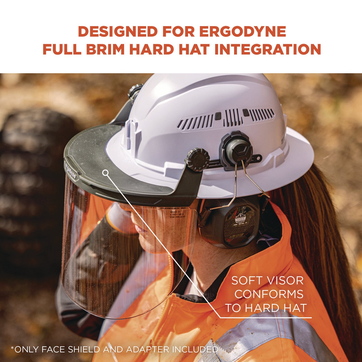 ergodyne Skullerz 8995 Anti-Scratch and Anti-Fog Hard Hat Face Shield with Adapter for Full Brim, Clear Lens (60245)