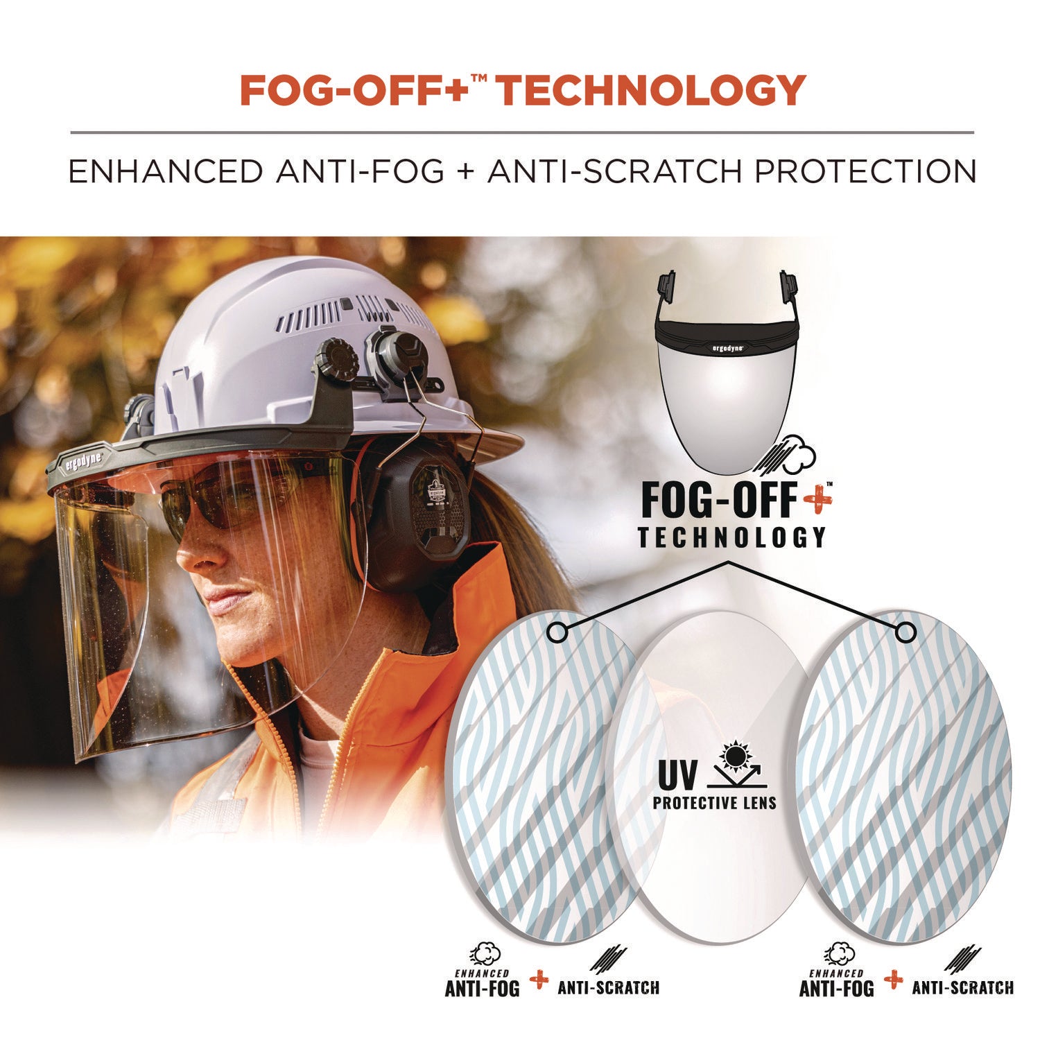 ergodyne Skullerz 8995 Anti-Scratch and Anti-Fog Hard Hat Face Shield with Adapter for Full Brim, Clear Lens (60245)