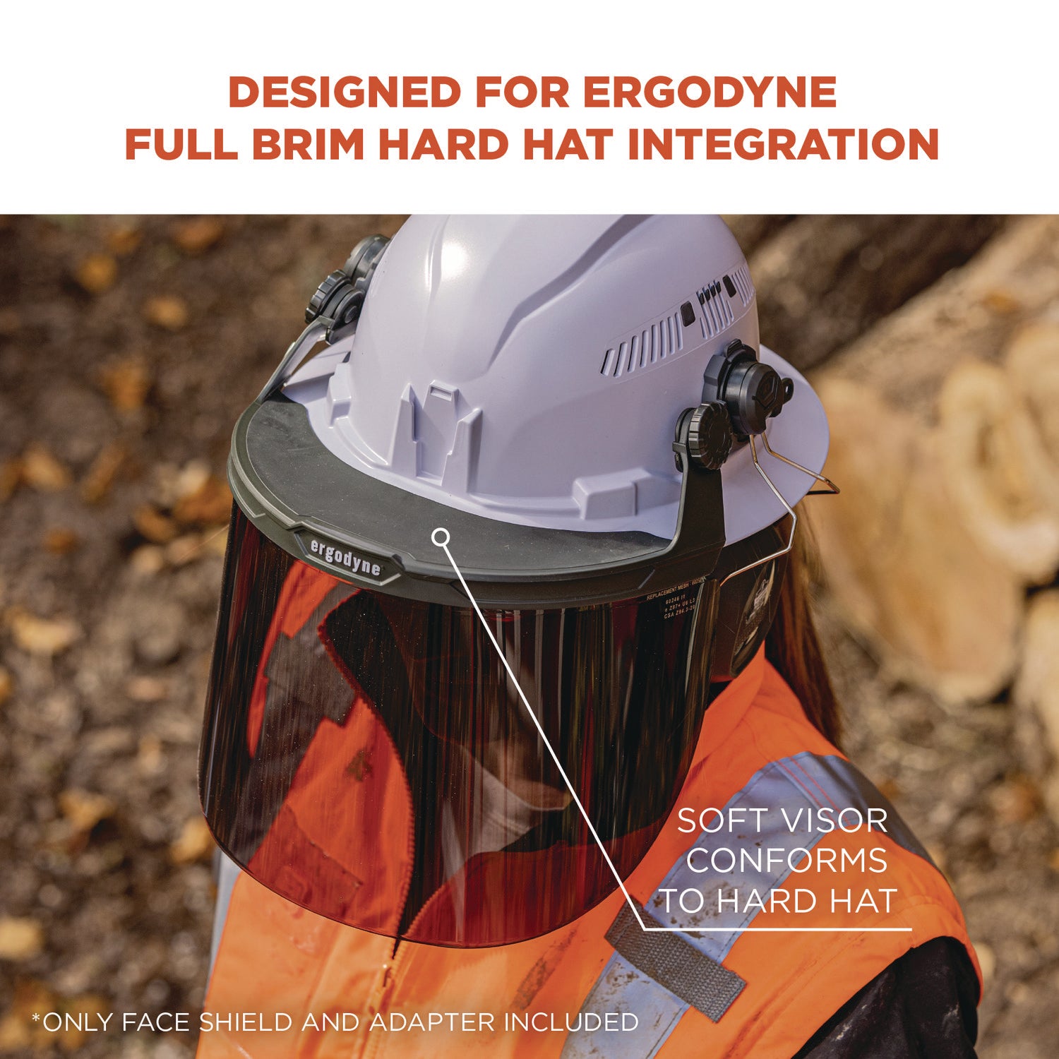 ergodyne Skullerz 8995 Anti-Scratch and Anti-Fog Hard Hat Face Shield with Adapter for Full Brim, Smoke Lens (60246)