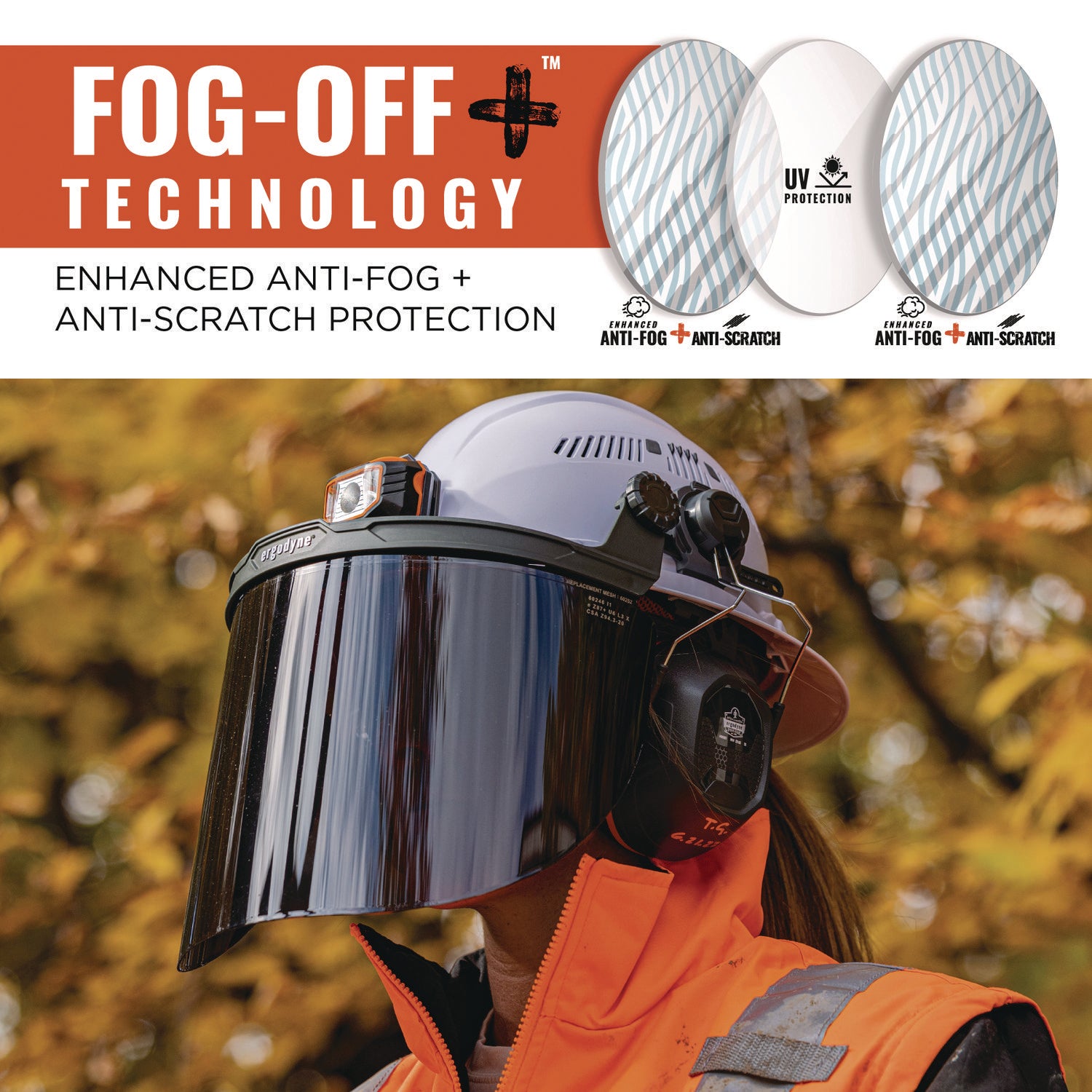 ergodyne Skullerz 8995 Anti-Scratch and Anti-Fog Hard Hat Face Shield with Adapter for Full Brim, Smoke Lens (60246)