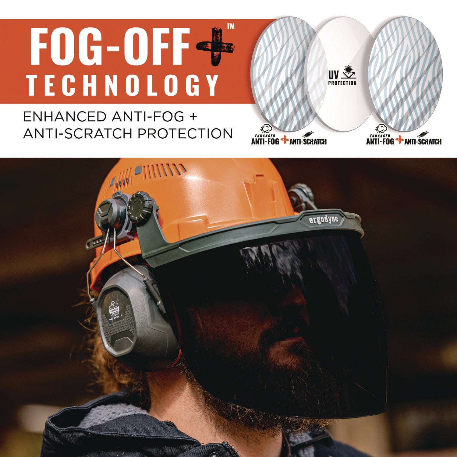 ergodyne Skullerz 8997 Anti-Scratch/Anti-Fog Face Shield Replacement, Cap-Style/Safety Helmet, Smoke Lens (60250)