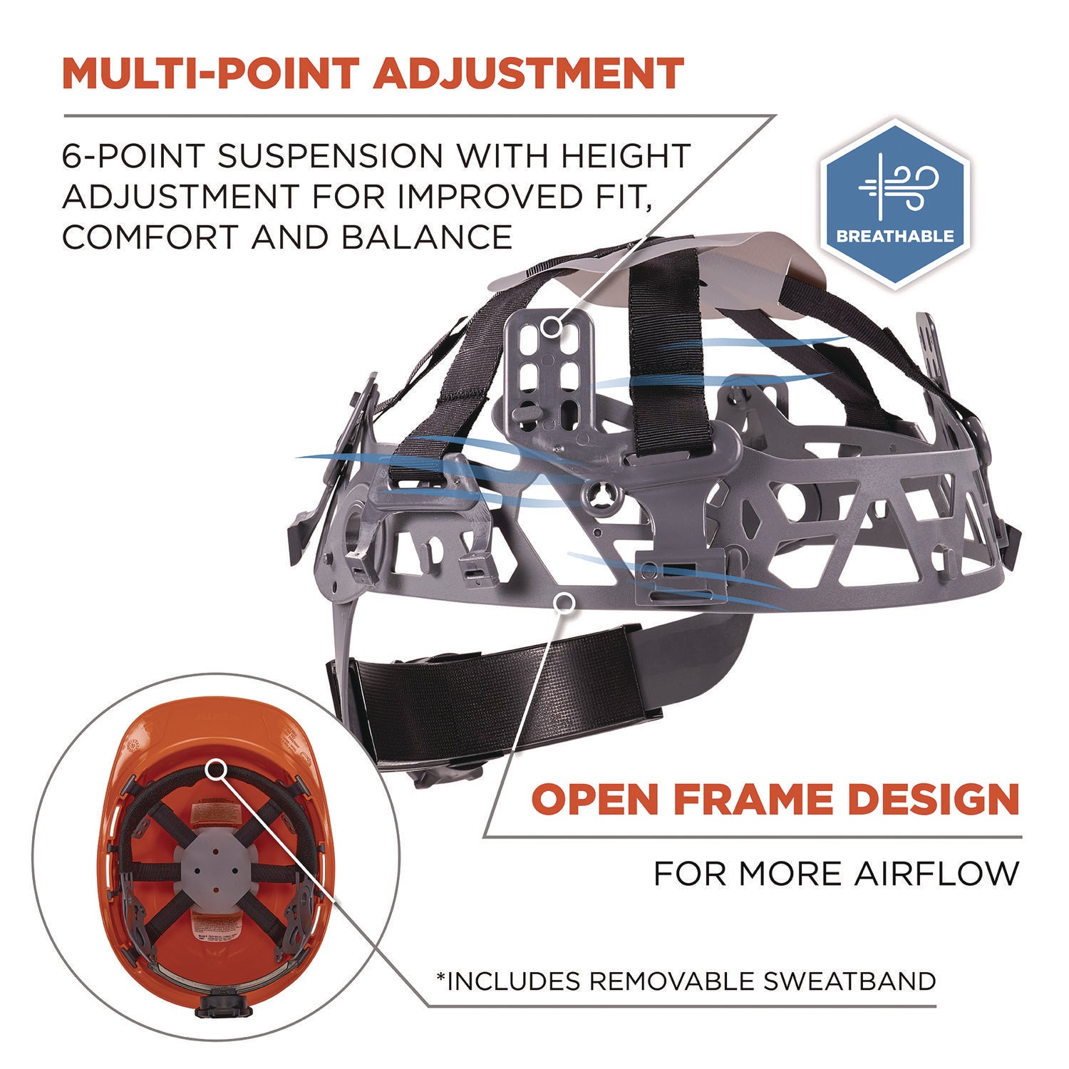 ergodyne Skullerz 8967 Class E Lightweight Cap-Style Hard Hat, 6-Point Suspension, Orange (60272)