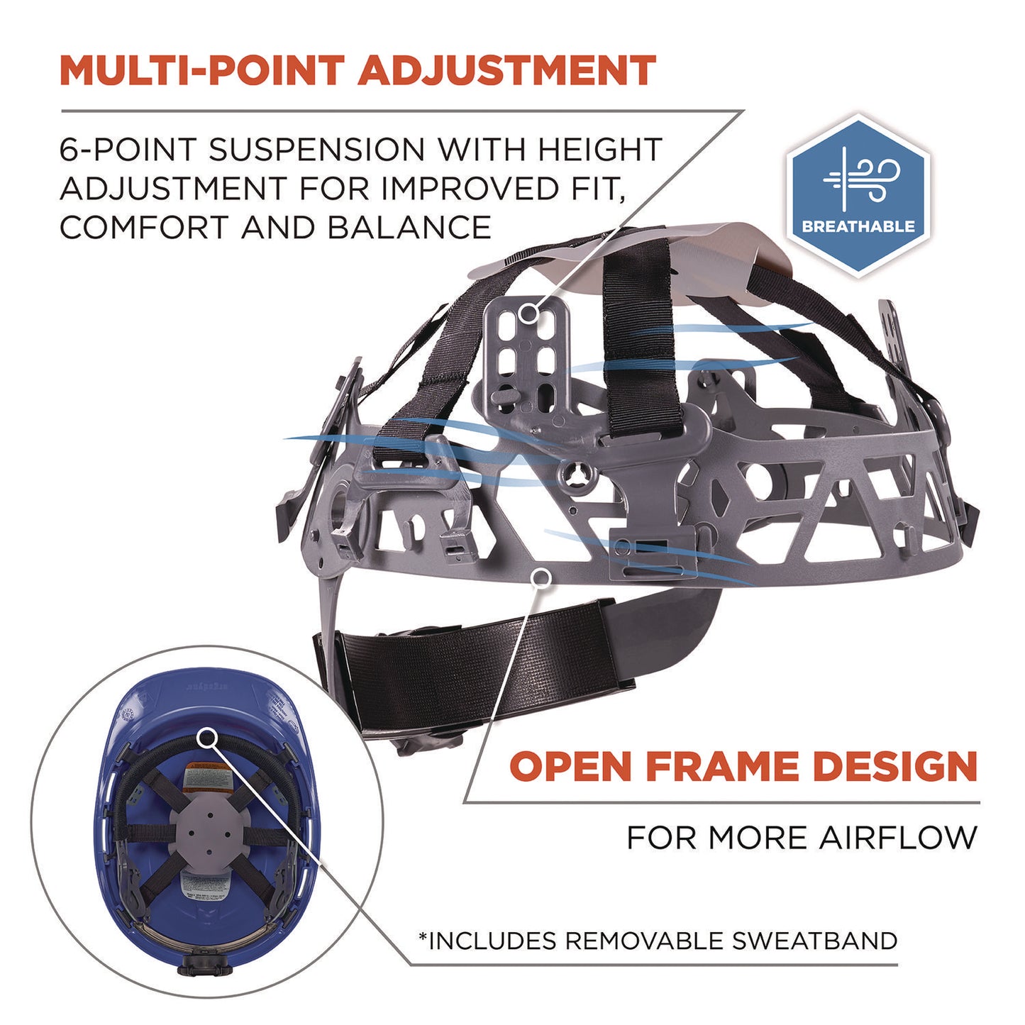 ergodyne Skullerz 8967 Class E Lightweight Cap-Style Hard Hat, 6-Point Rachet Suspension, Blue (60273)