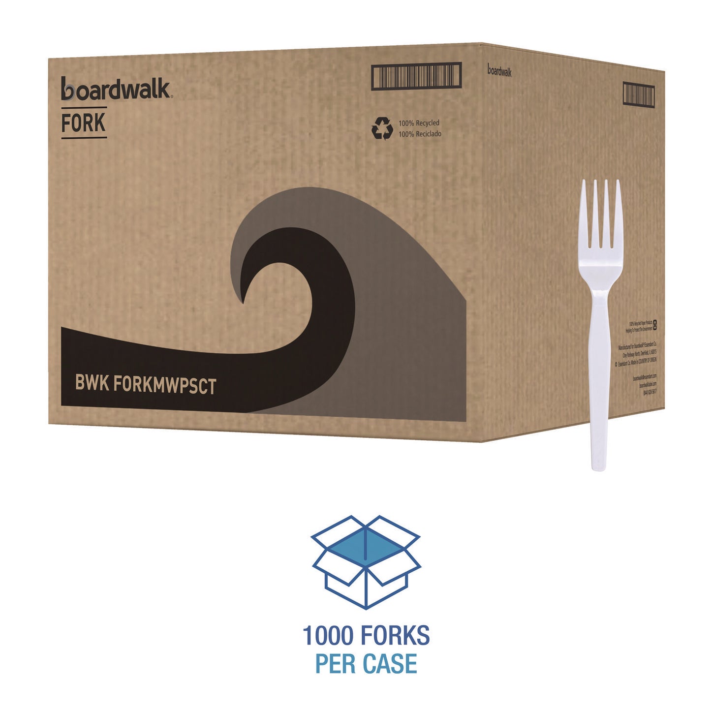 Boardwalk Mediumweight Polystyrene, Fork, White, 10 Boxes of 100/Carton (FORKMWPSCT)