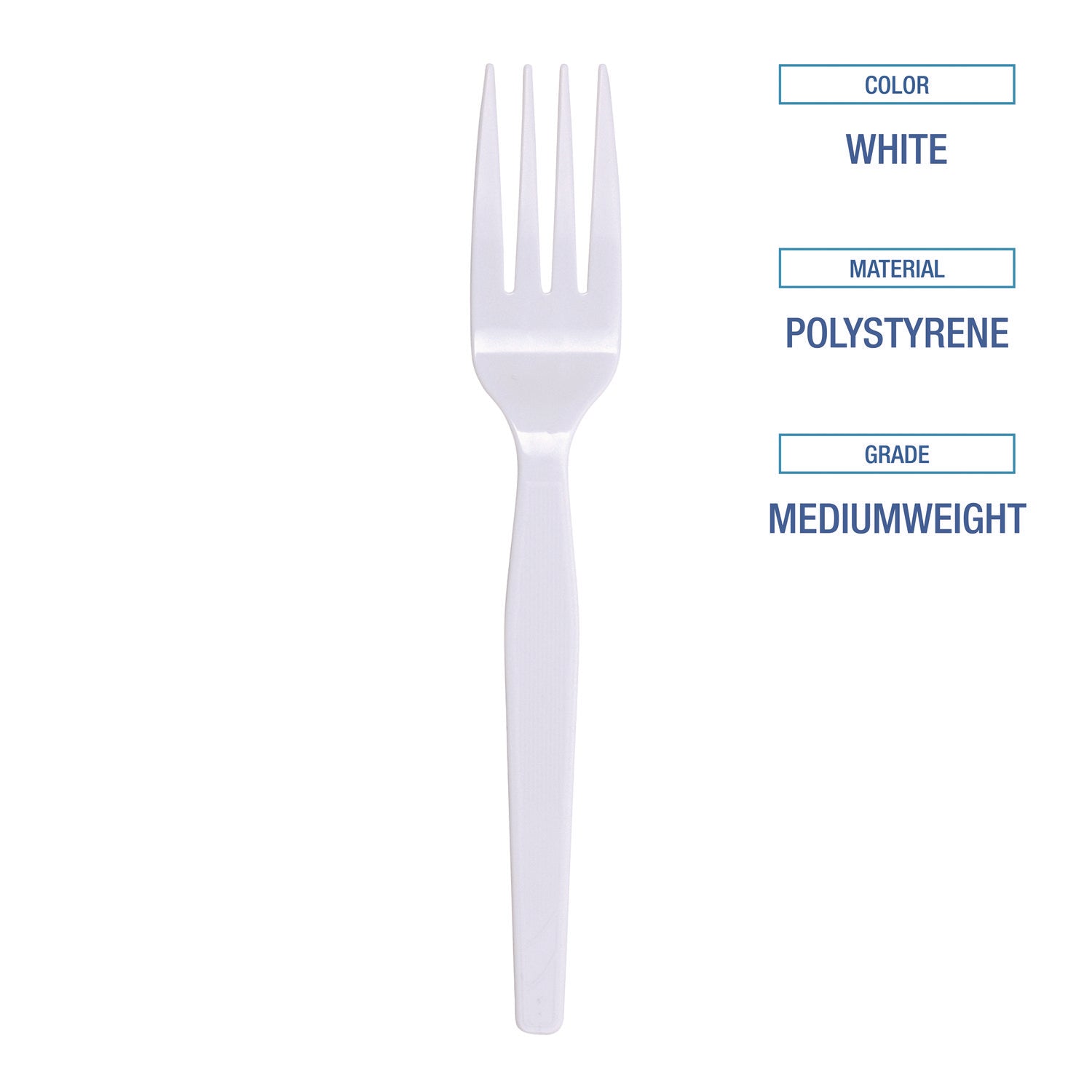 Boardwalk Mediumweight Polystyrene, Fork, White, 10 Boxes of 100/Carton (FORKMWPSCT)