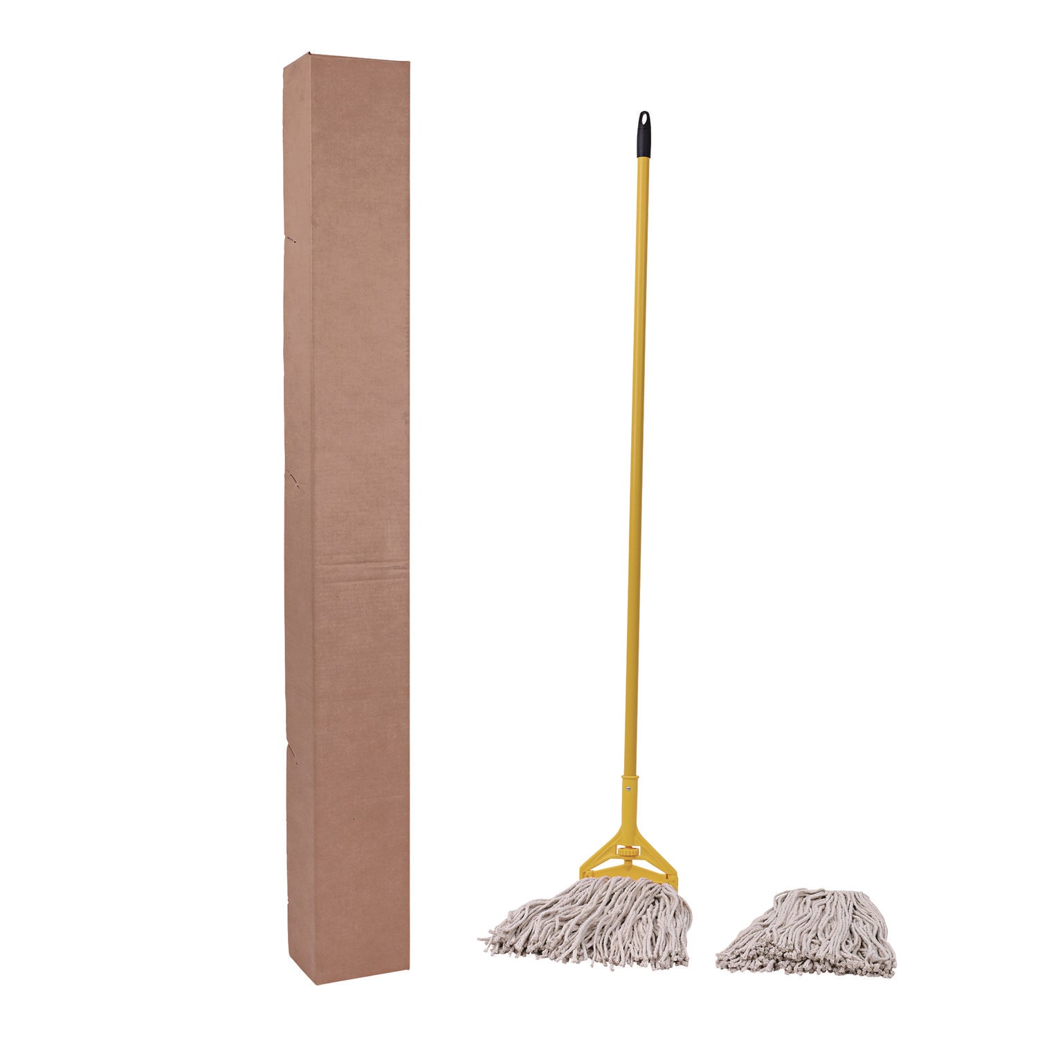 Boardwalk Cotton Cut End Mop Kit, #24 Natural Cotton Head, 60" Yellow Metal/Plastic Handle (5324C)