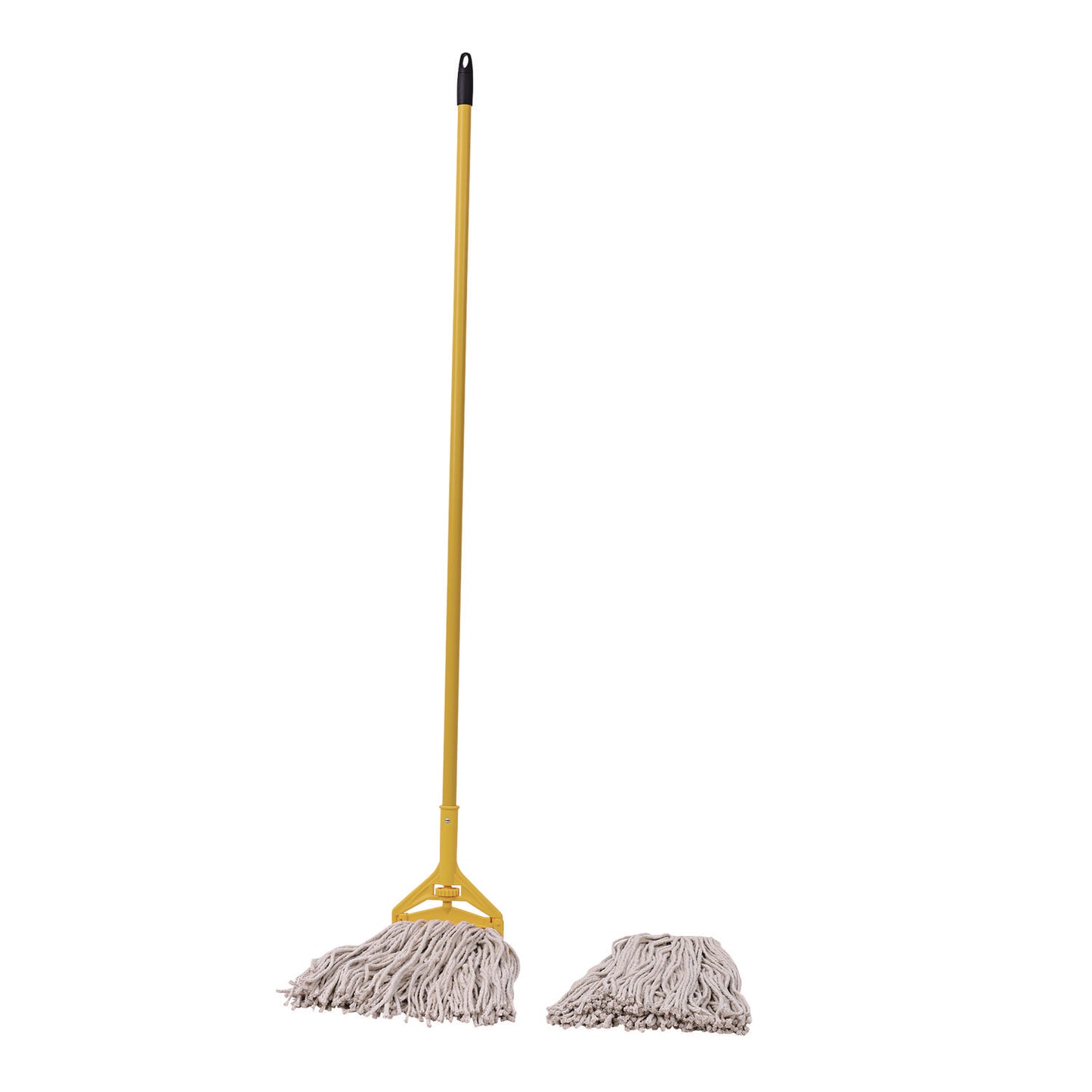 Boardwalk Cotton Cut End Mop Kit, #24 Natural Cotton Head, 60" Yellow Metal/Plastic Handle (5324C)