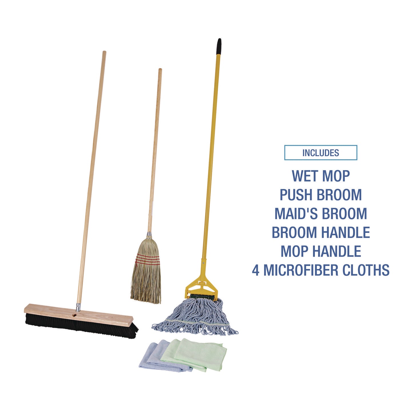 Boardwalk Cleaning Kit, Medium Blue Cotton/Rayon/Synthetic Head, 60" Natural/Yellow Wood/Metal Handle (CLEANKIT)